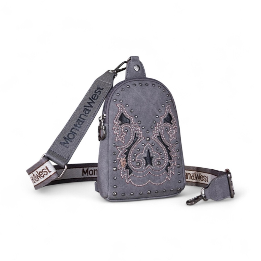 Montana West Blue Teal Embroidered Cut-Out Boot Scroll Sling Bag Backpack